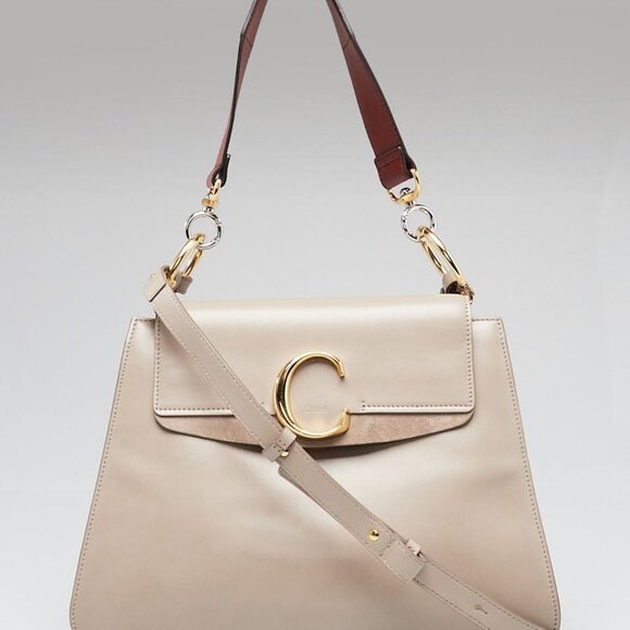 Chloe Motty Grey Leather/Suede Medium C Shoulder Bag